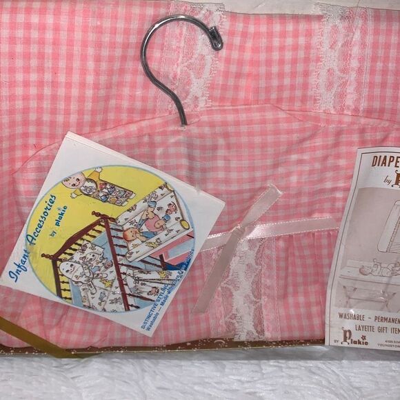 NWT Vintage Pink Gingham Diaper Stacker USA - Picture 4 of 9